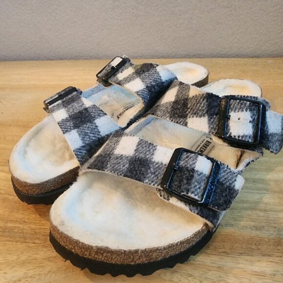 Birkenstock Arizona Shearling Shoes Mens Size 7 Buffalo Plaid Sandals Slippers main image 8